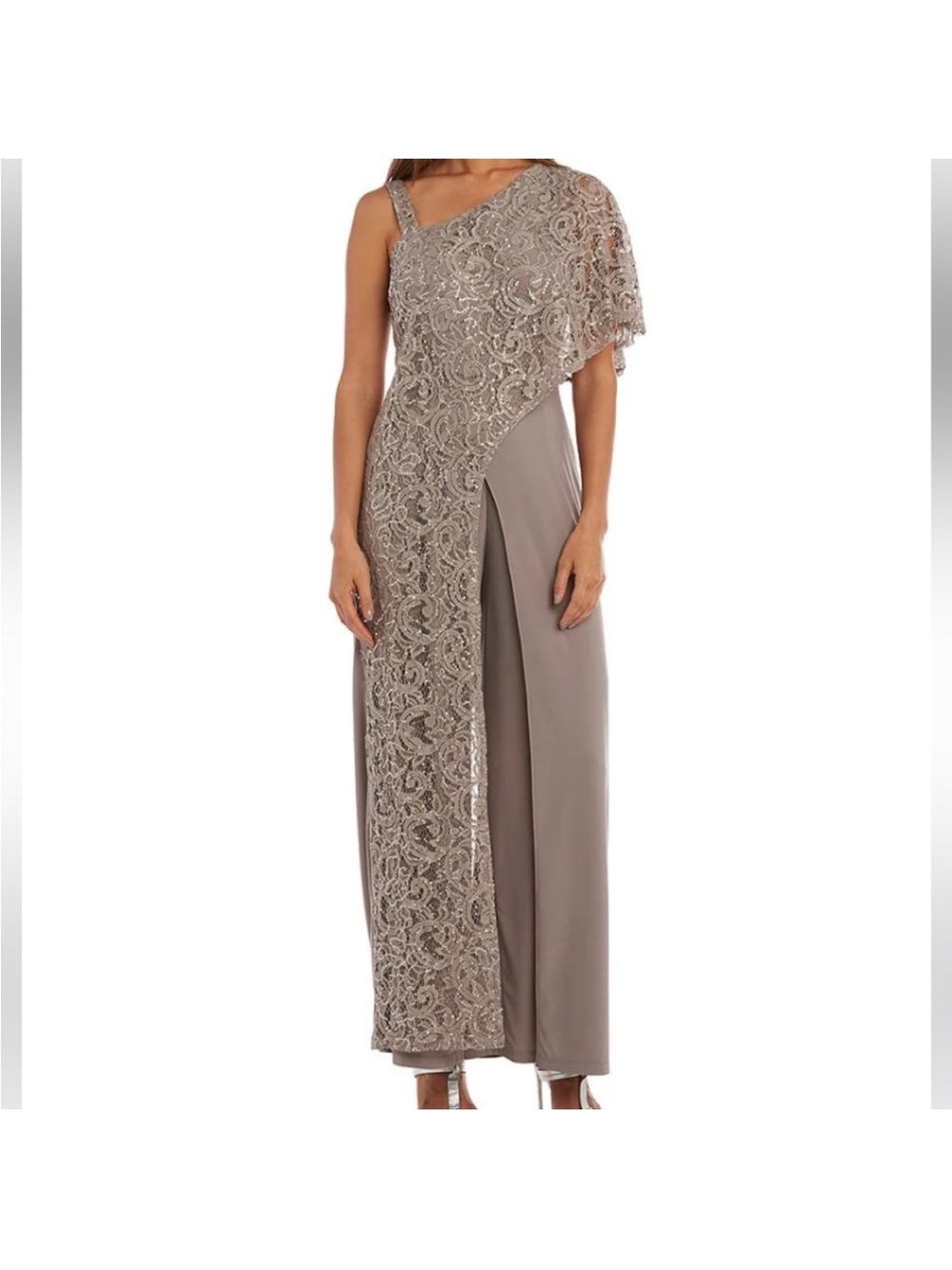 R & M RICHARDS One-Shoulder Lace Jumpsuit
